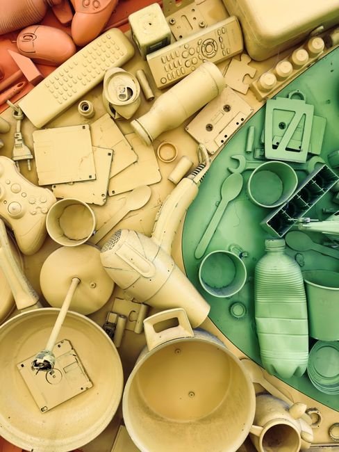 Objets en plastique divers exposés à la lumière